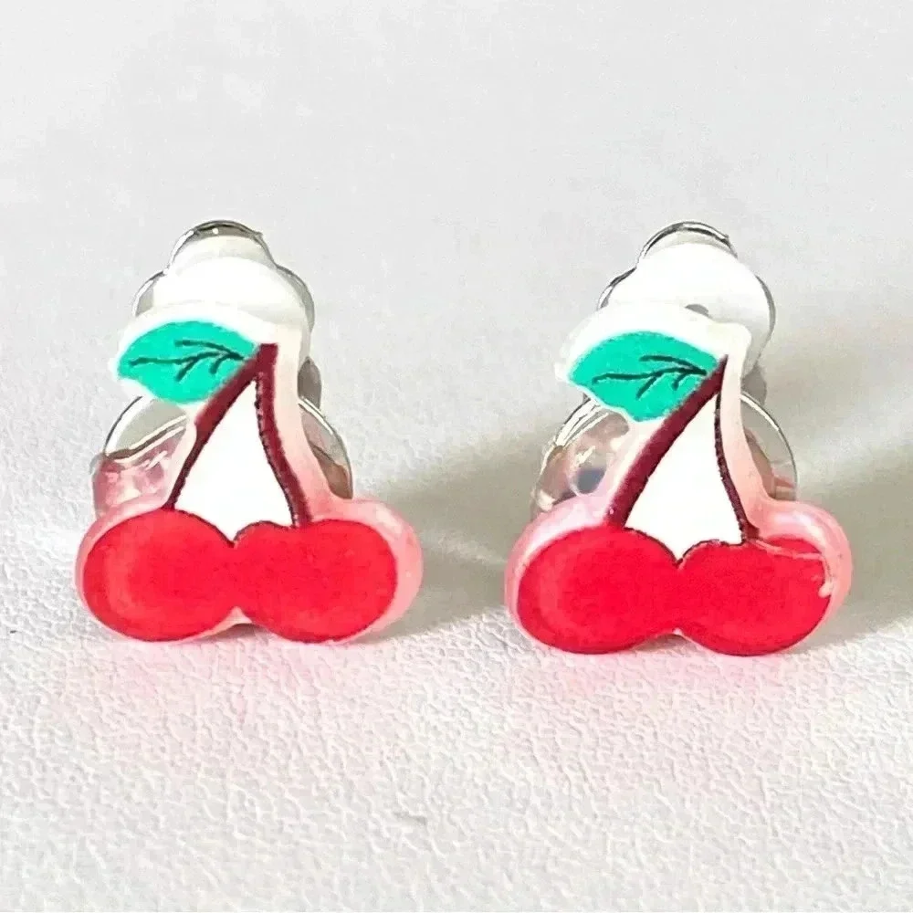 5 Pairs Kids Clip On Cherry Heart Piggy Piggies Kiss Rainbow